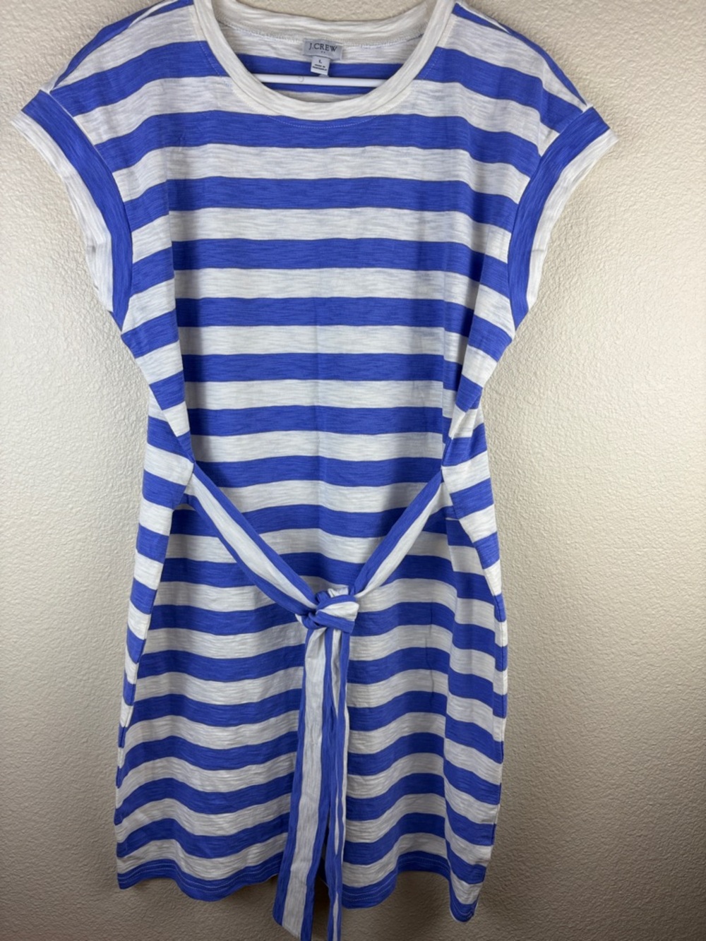 J. Crew Factory Striped Tie-Waist Mini Dress White Blue Stripes Large